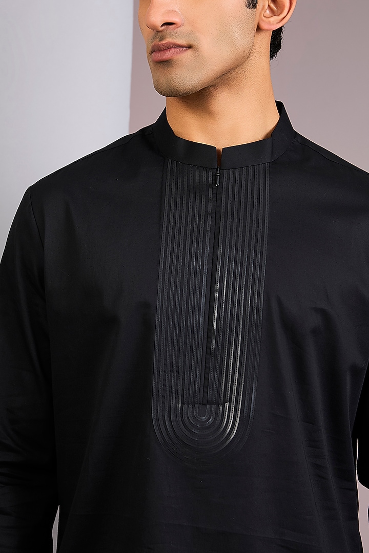 Black Cotton Satin Wedding Shirt by Amit Aggarwal Men at Pernia's Pop Up Shop