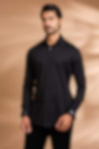 Black Cotton Satin Wedding Shirt by Amit Aggarwal Men at Pernia's Pop Up Shop