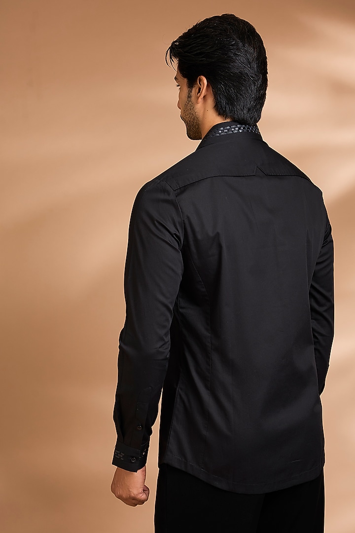 Black Cotton Satin Wedding Shirt by Amit Aggarwal Men at Pernia's Pop Up Shop
