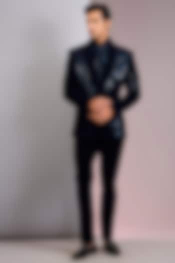 Ink Blue Velvet Tuxedo by Amit Aggarwal Men at Pernia's Pop Up Shop