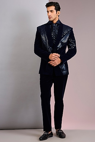 Ink Blue Velvet Tuxedo by Amit Aggarwal Men