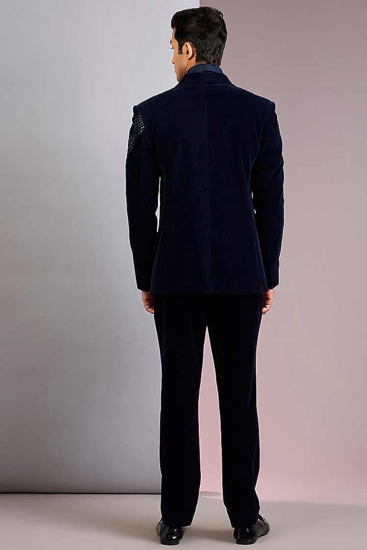 Ink Blue Velvet Tuxedo by Amit Aggarwal Men at Pernia's Pop Up Shop