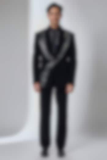 Black Velvet Tuxedo Set by Amit Aggarwal Men at Pernia's Pop Up Shop