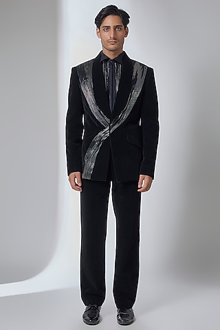 Black Velvet Tuxedo Set by Amit Aggarwal Men