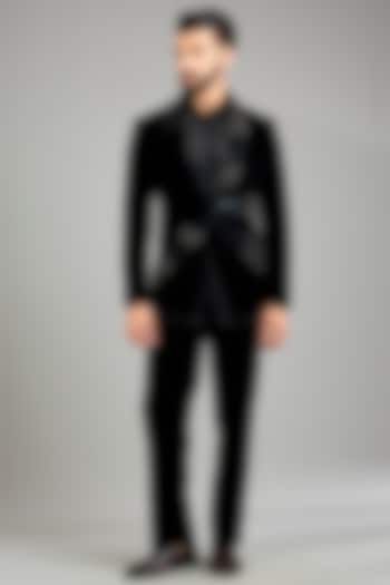 Black Velvet Tuxedo Set by Amit Aggarwal Men at Pernia's Pop Up Shop