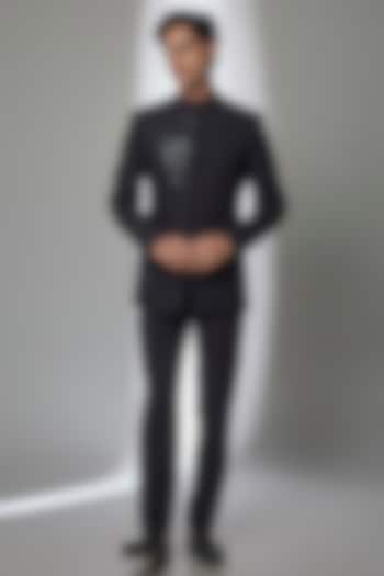 Black Suiting Groom Bandhgala Set by Amit Aggarwal Men at Pernia's Pop Up Shop