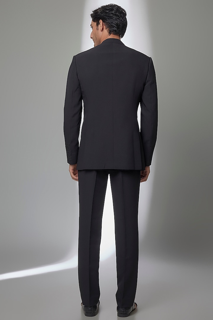 Black Suiting Groom Bandhgala Set by Amit Aggarwal Men at Pernia's Pop Up Shop