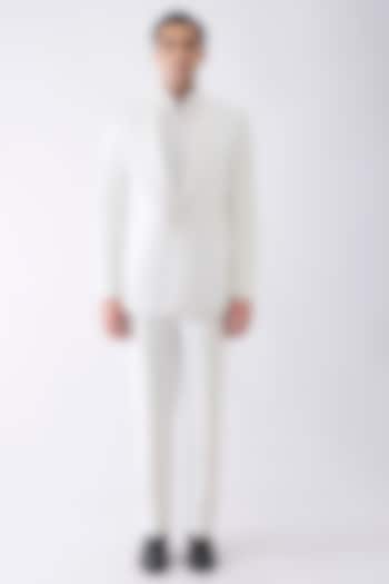 White Satin Crepe Tuxedo Set by Amit Aggarwal Men at Pernia's Pop Up Shop