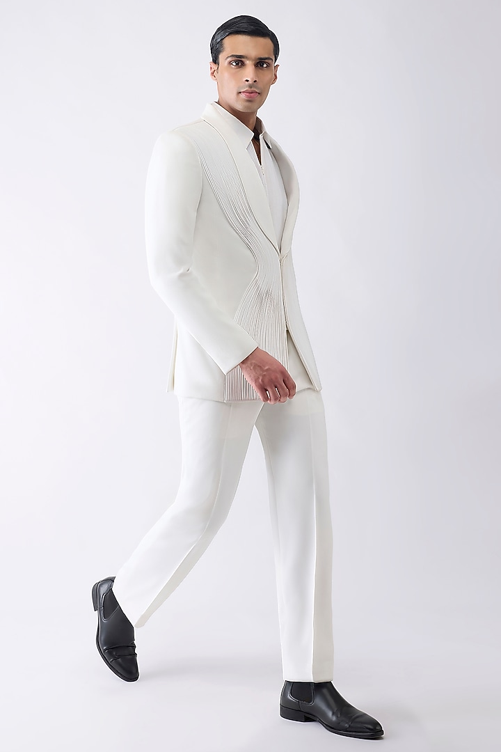 White Satin Crepe Tuxedo Set by Amit Aggarwal Men at Pernia's Pop Up Shop