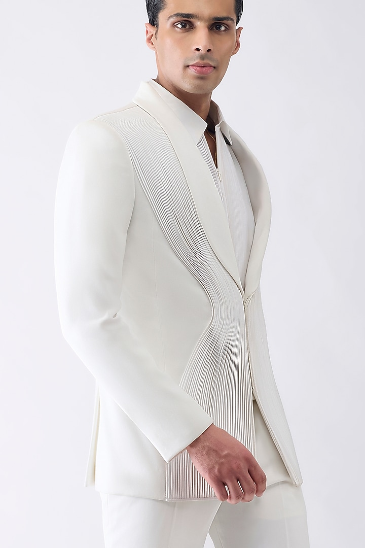 White Satin Crepe Tuxedo Set by Amit Aggarwal Men at Pernia's Pop Up Shop