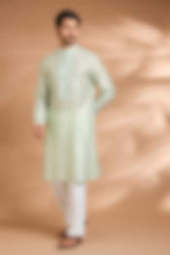 Mint Cotton Satin Kurta by Amit Aggarwal Men at Pernia's Pop Up Shop