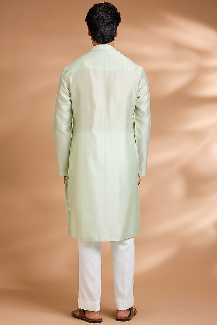 Mint Cotton Satin Kurta by Amit Aggarwal Men at Pernia's Pop Up Shop