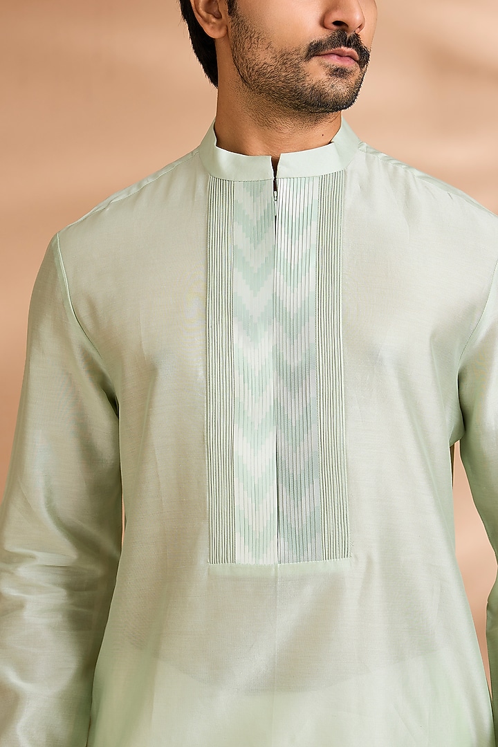 Mint Cotton Satin Kurta by Amit Aggarwal Men at Pernia's Pop Up Shop