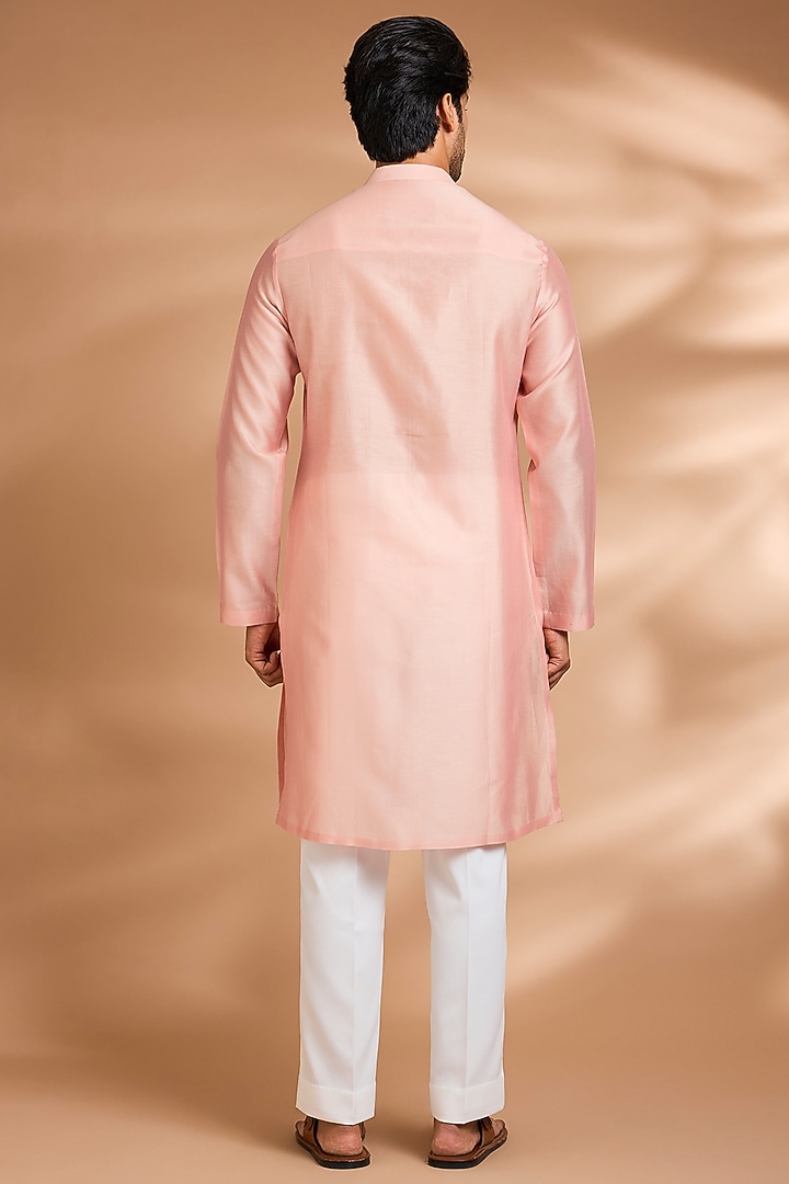 Blush Cotton Satin Kurta by Amit Aggarwal Men at Pernia's Pop Up Shop