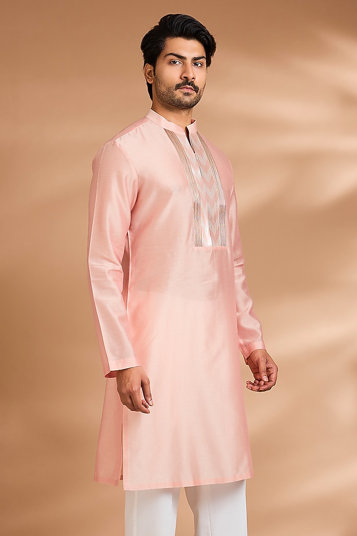 Blush Cotton Satin Kurta by Amit Aggarwal Men at Pernia's Pop Up Shop
