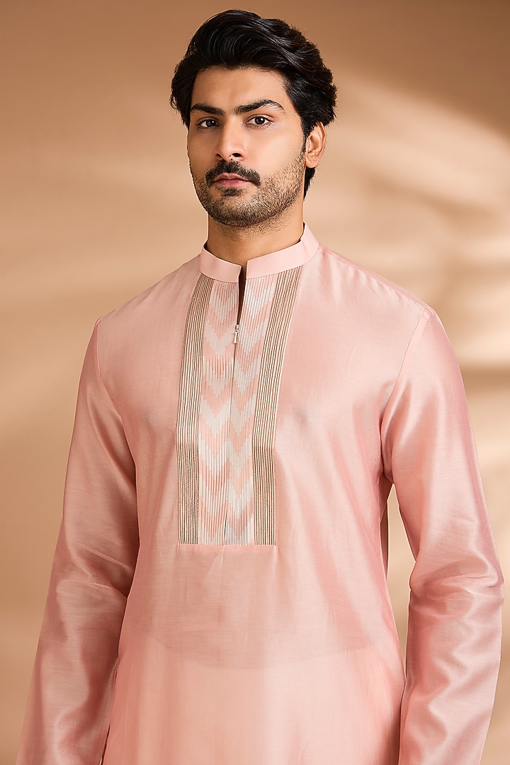 Blush Cotton Satin Kurta by Amit Aggarwal Men at Pernia's Pop Up Shop