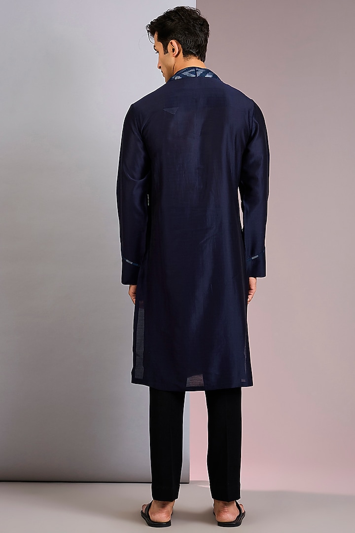 Ink Blue Chanderi Silk Kurta by Amit Aggarwal Men at Pernia's Pop Up Shop
