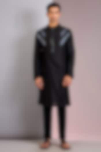 Black Chanderi Silk Kurta by Amit Aggarwal Men at Pernia's Pop Up Shop