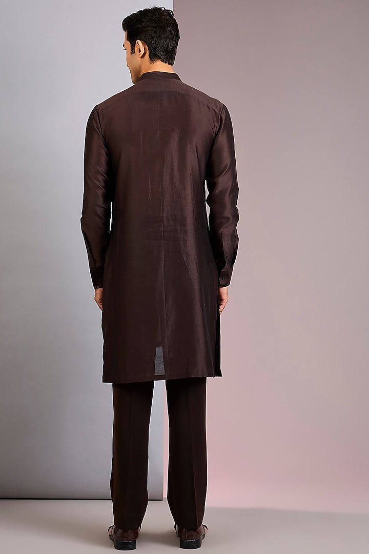 Brown Chanderi Silk Kurta by Amit Aggarwal Men at Pernia's Pop Up Shop