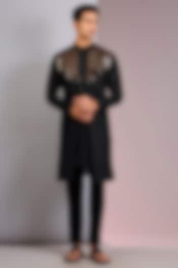Black Chanderi Silk Kurta by Amit Aggarwal Men at Pernia's Pop Up Shop