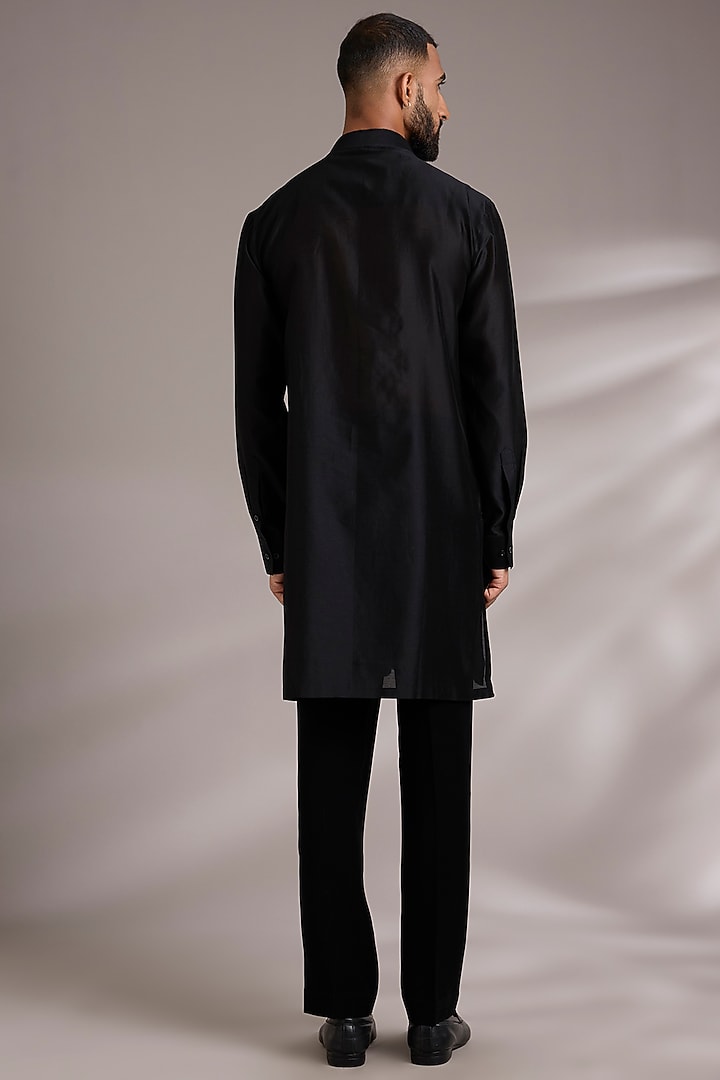 Black Cotton Satin Bundi Jacket Set by Amit Aggarwal Men at Pernia's Pop Up Shop