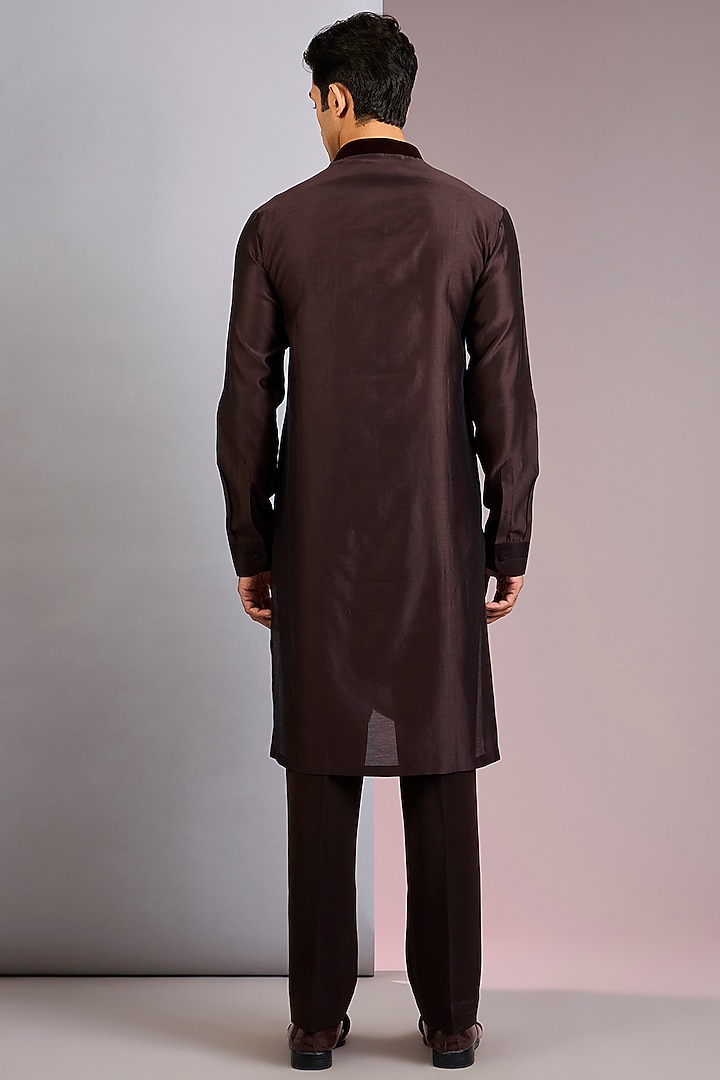 Brown Velvet Bundi Jacket Set by Amit Aggarwal Men at Pernia's Pop Up Shop