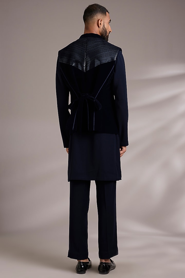 Ink Blue Cotton Satin Bundi Jacket Set by Amit Aggarwal Men at Pernia's Pop Up Shop