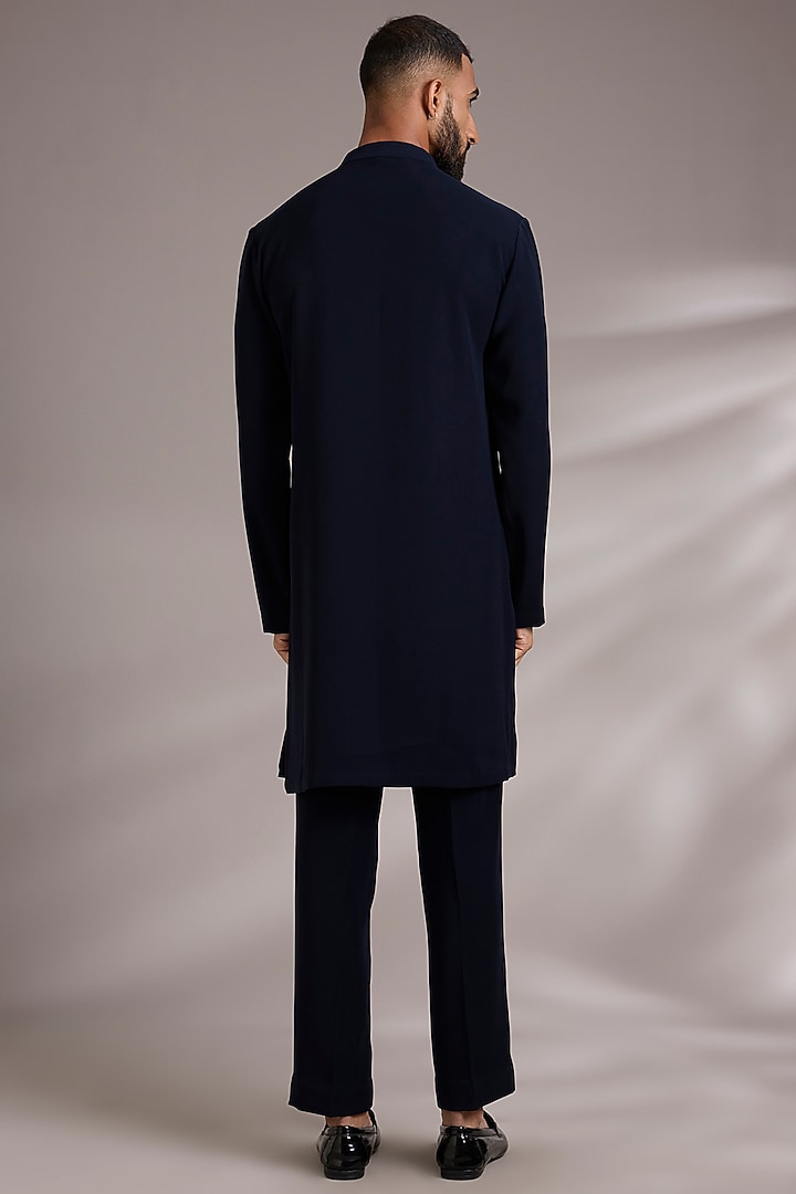 Ink Blue Cotton Satin Bundi Jacket Set by Amit Aggarwal Men at Pernia's Pop Up Shop