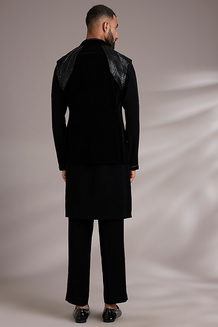 Black Cotton Satin Bundi Jacket Set by Amit Aggarwal Men at Pernia's Pop Up Shop