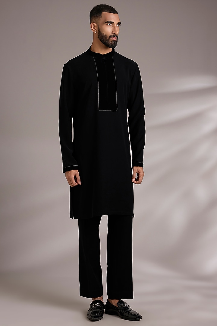 Black Cotton Satin Bundi Jacket Set by Amit Aggarwal Men at Pernia's Pop Up Shop