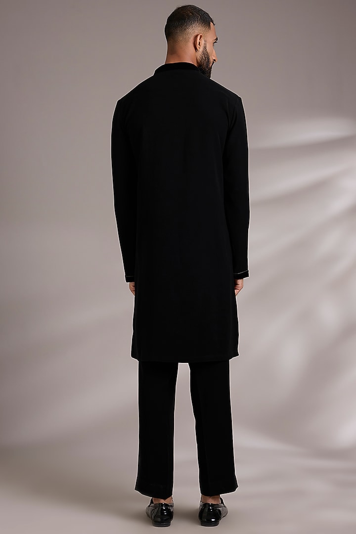 Black Cotton Satin Bundi Jacket Set by Amit Aggarwal Men at Pernia's Pop Up Shop