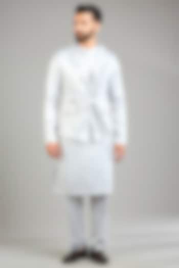 Grey Satin Crepe Bundi Jacket Set by Amit Aggarwal Men at Pernia's Pop Up Shop