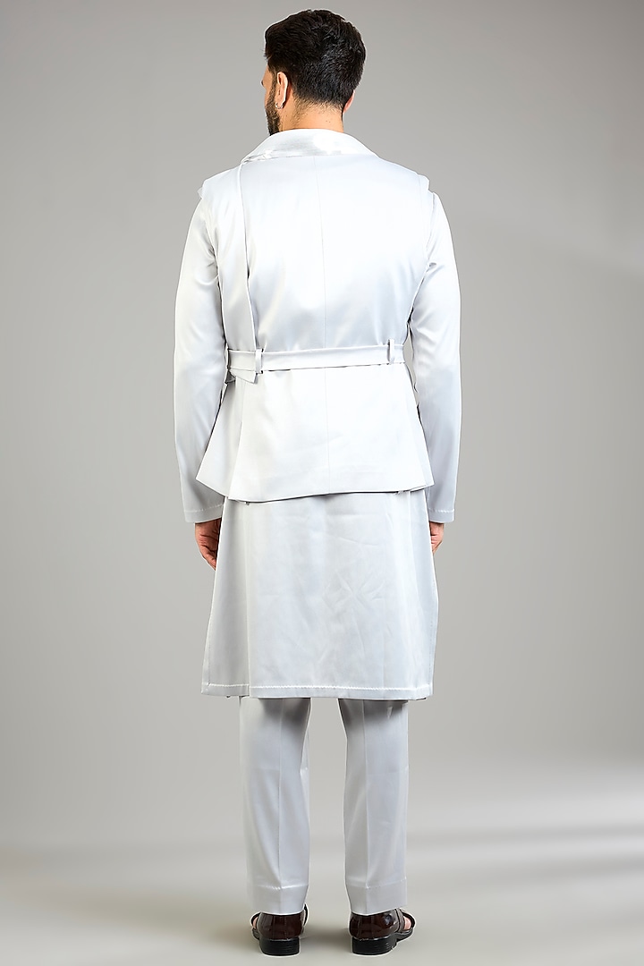 Grey Satin Crepe Bundi Jacket Set by Amit Aggarwal Men at Pernia's Pop Up Shop