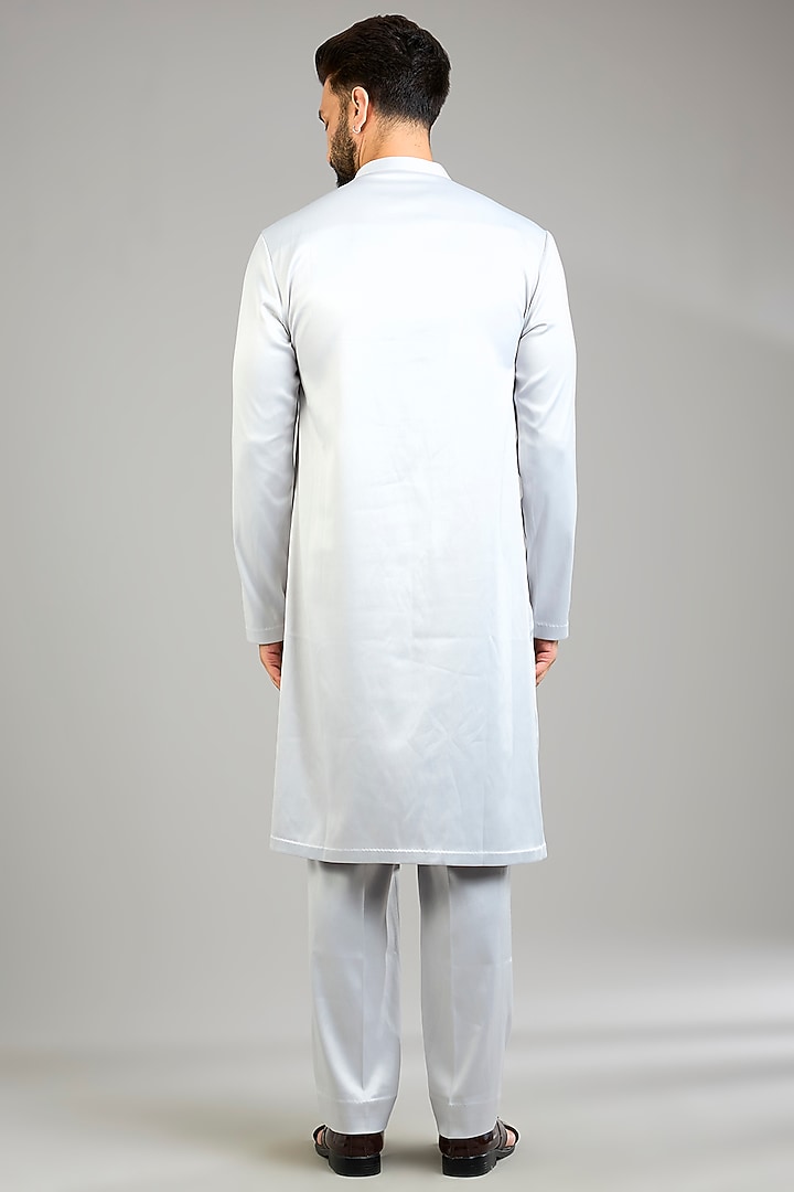 Grey Satin Crepe Bundi Jacket Set by Amit Aggarwal Men at Pernia's Pop Up Shop