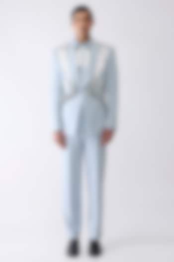 Ice Blue Satin Crepe Tuxedo Set by Amit Aggarwal Men at Pernia's Pop Up Shop