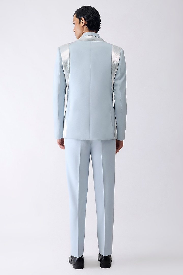 Ice Blue Satin Crepe Tuxedo Set by Amit Aggarwal Men at Pernia's Pop Up Shop