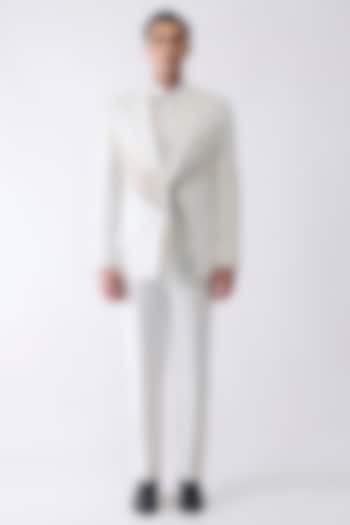 White Satin Crepe Tuxedo Set by Amit Aggarwal Men at Pernia's Pop Up Shop
