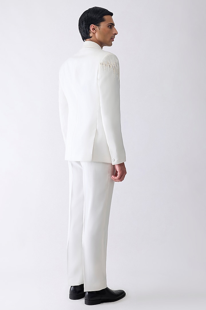 White Satin Crepe Tuxedo Set by Amit Aggarwal Men at Pernia's Pop Up Shop