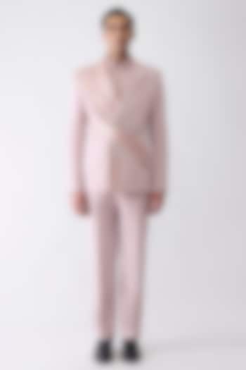 Blush Satin Crepe Tuxedo Set by Amit Aggarwal Men at Pernia's Pop Up Shop