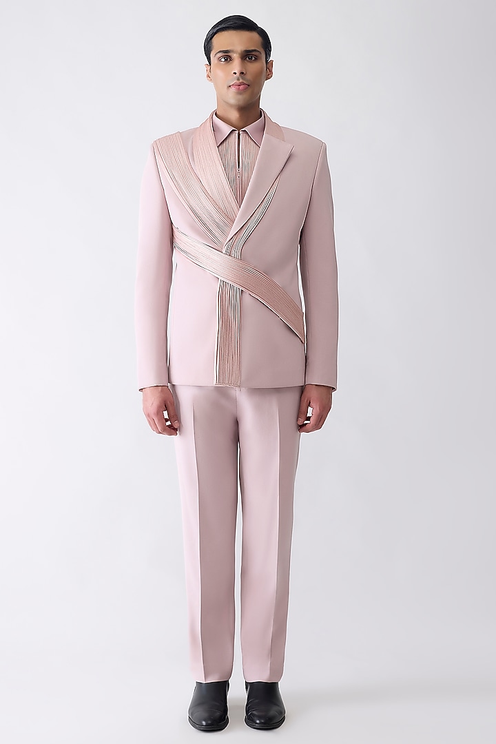 Blush Satin Crepe Tuxedo Set by Amit Aggarwal Men at Pernia's Pop Up Shop
