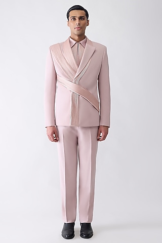 Blush Satin Crepe Tuxedo Set by Amit Aggarwal Men