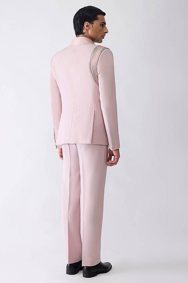 Blush Satin Crepe Tuxedo Set by Amit Aggarwal Men at Pernia's Pop Up Shop