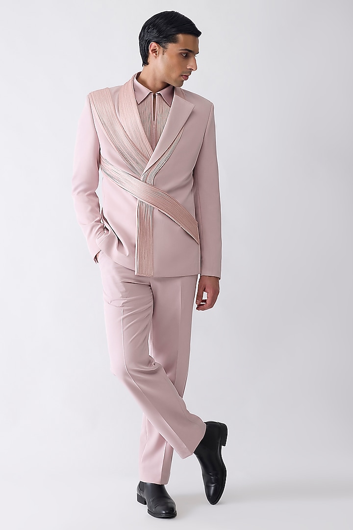 Blush Satin Crepe Tuxedo Set by Amit Aggarwal Men at Pernia's Pop Up Shop