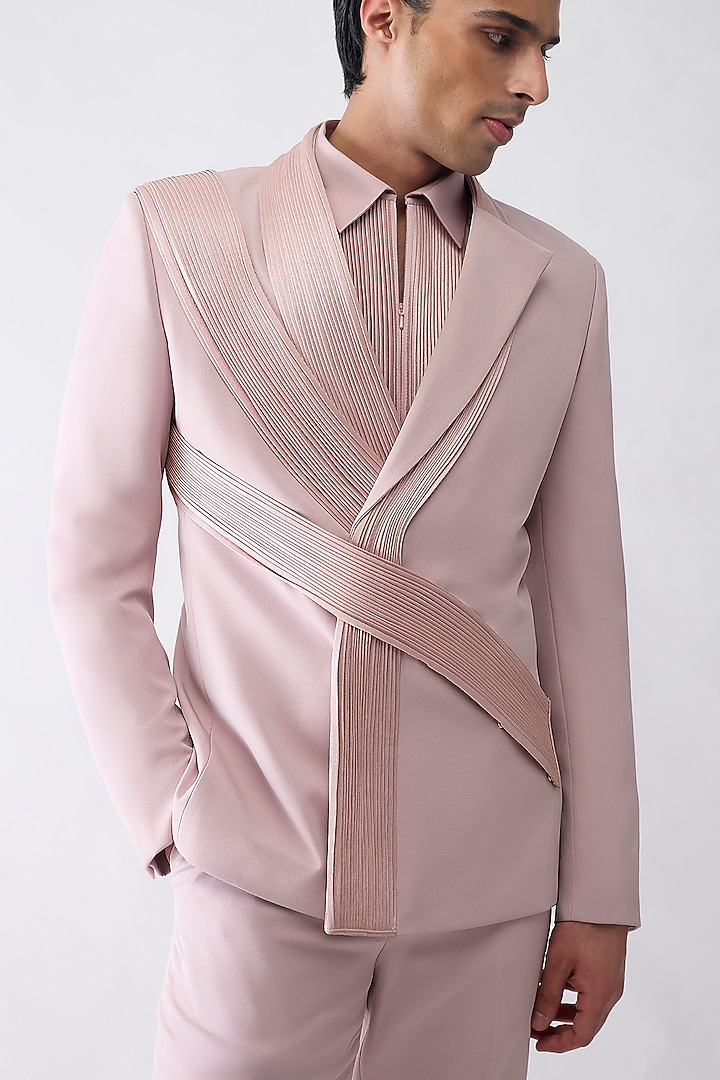 Blush Satin Crepe Tuxedo Set by Amit Aggarwal Men at Pernia's Pop Up Shop