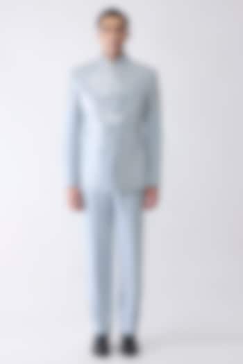 Ice Blue Satin Crepe Tuxedo Set by Amit Aggarwal Men at Pernia's Pop Up Shop