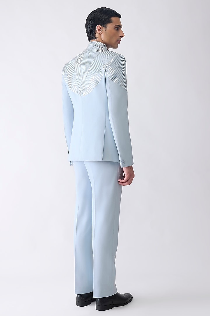 Ice Blue Satin Crepe Groom Bandhgala Set by Amit Aggarwal Men at Pernia's Pop Up Shop