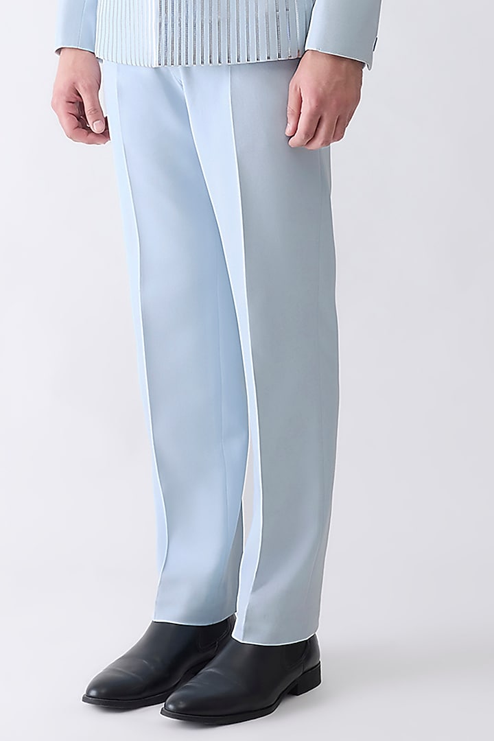 Ice Blue Satin Crepe Groom Bandhgala Set by Amit Aggarwal Men at Pernia's Pop Up Shop
