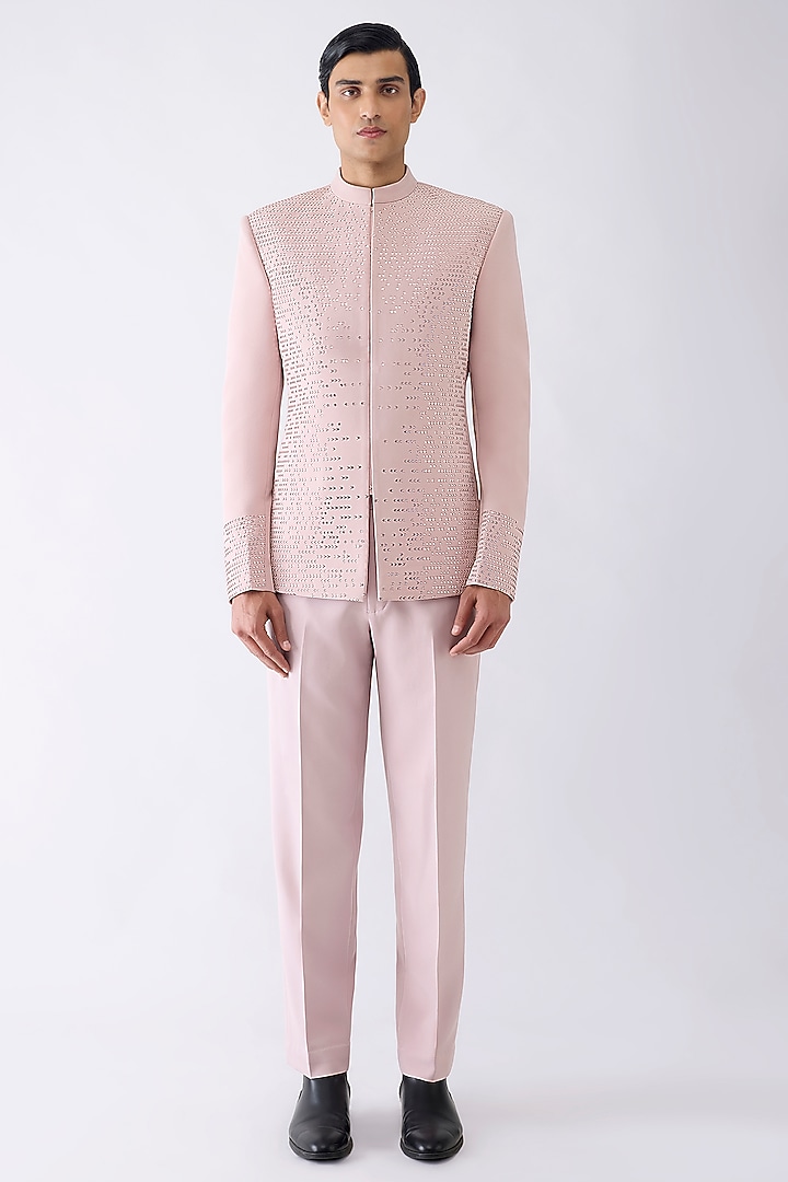 Blush Satin Crepe Tuxedo Set by Amit Aggarwal Men at Pernia's Pop Up Shop