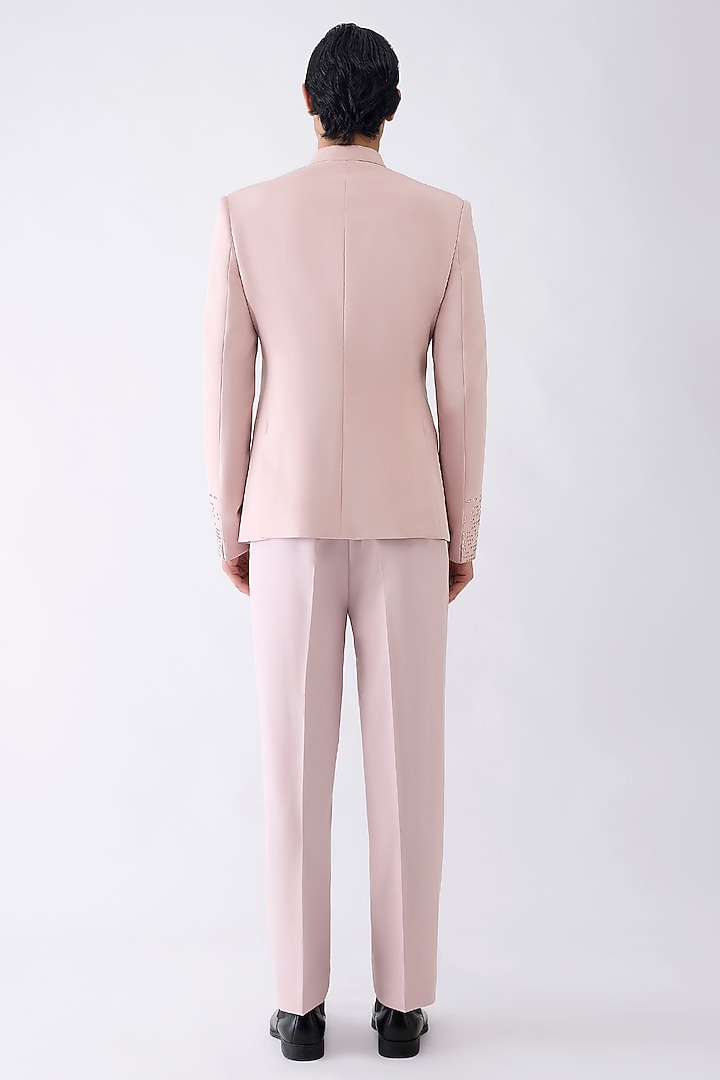 Blush Satin Crepe Groom Bandhgala Set by Amit Aggarwal Men at Pernia's Pop Up Shop