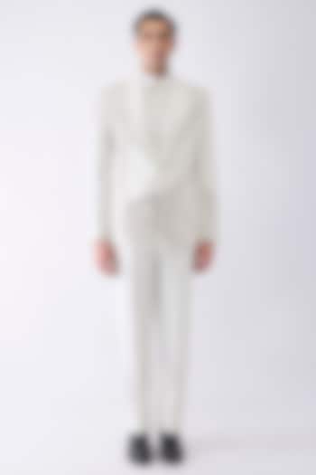 White Satin Crepe Tuxedo Set by Amit Aggarwal Men at Pernia's Pop Up Shop